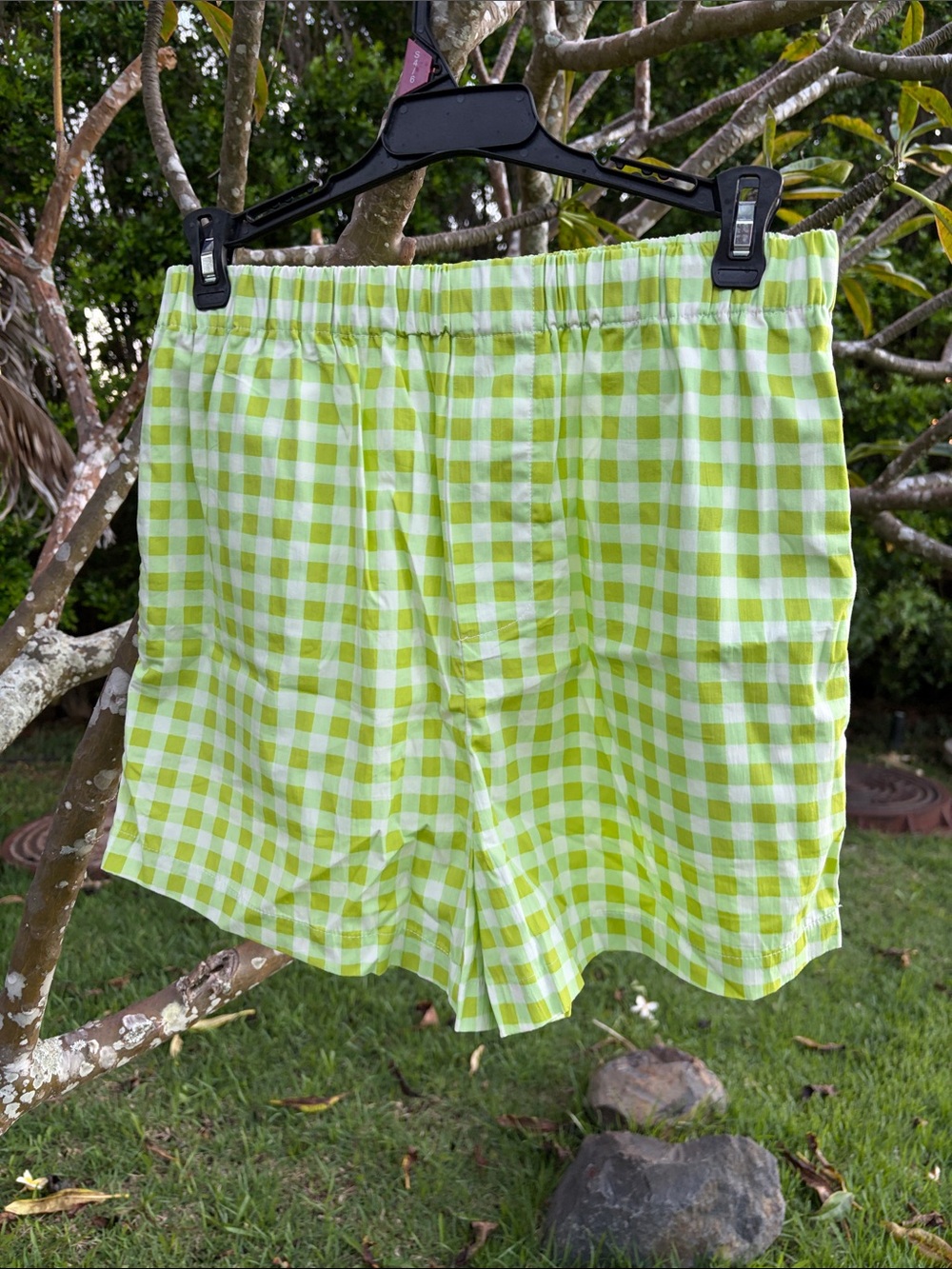 acacia swimwear “Molly” Lime Gingham High-Waist Pull-On Boxer Shorts